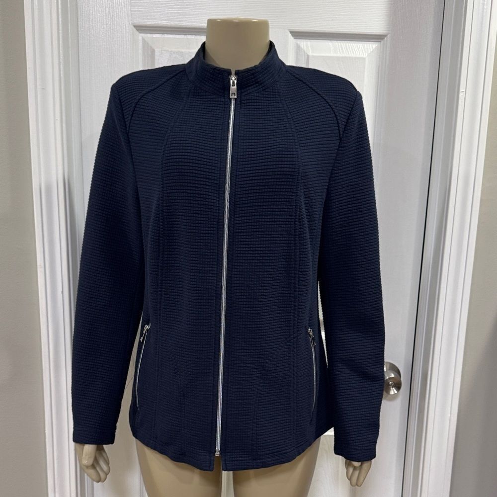 RABE Waffle Textured Zipped Jacket, Navy - Picture 4 of 10